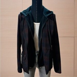 Liverpool Women's Burgundy Plaid Blazer with Hoodie